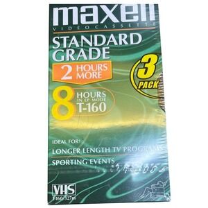 Maxell VHS T-160 Video Cassette 3 Pack Green Standard Grade‎ 8 Hour New